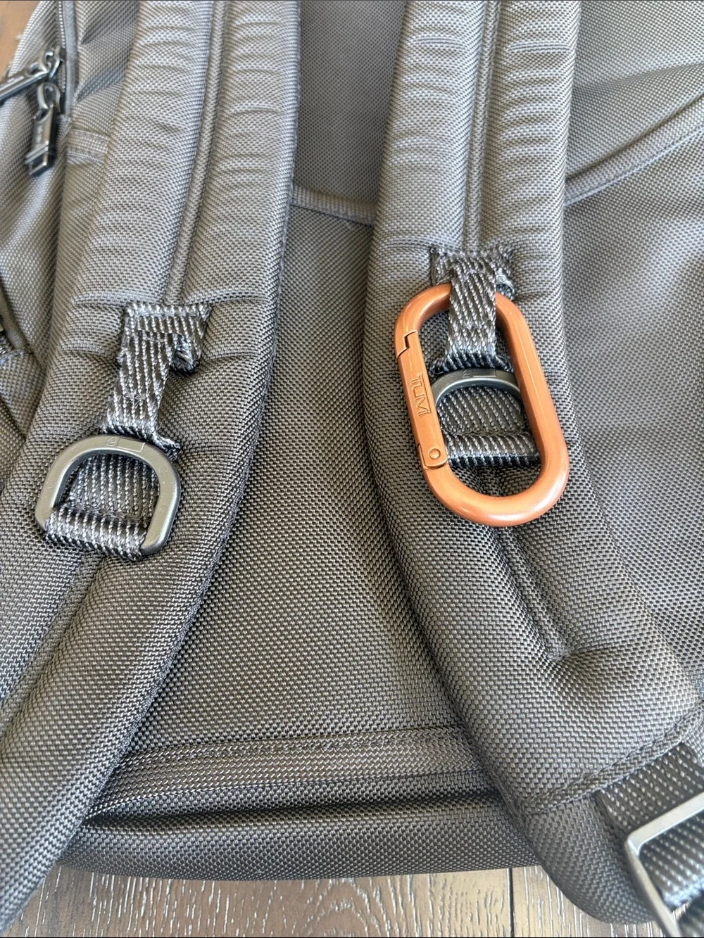 Tumi Black Backpack with Tan Accent